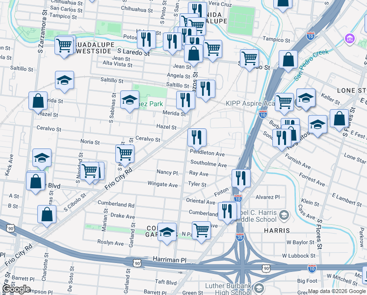 map of restaurants, bars, coffee shops, grocery stores, and more near 716 Ceralvo Street in San Antonio