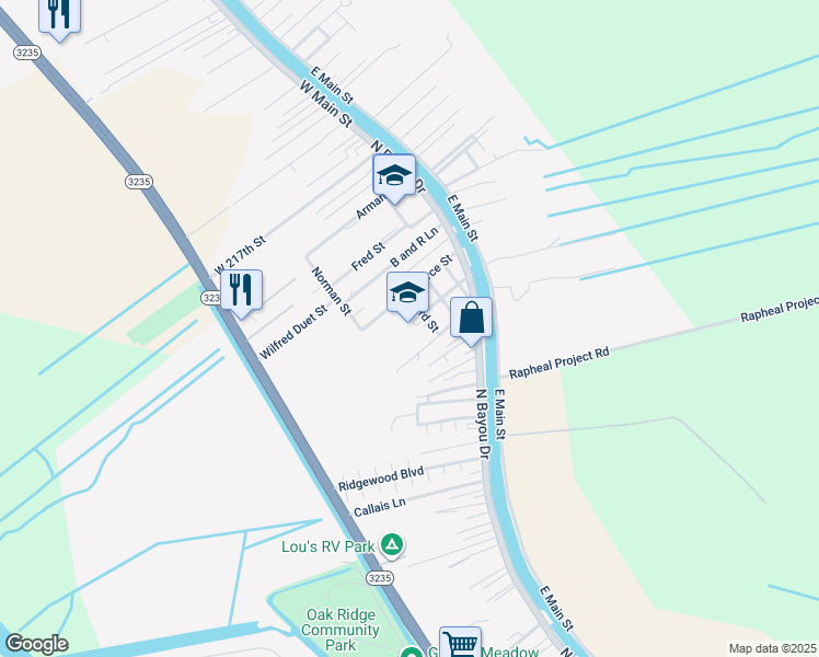 map of restaurants, bars, coffee shops, grocery stores, and more near 124 North 3rd Street in Golden Meadow