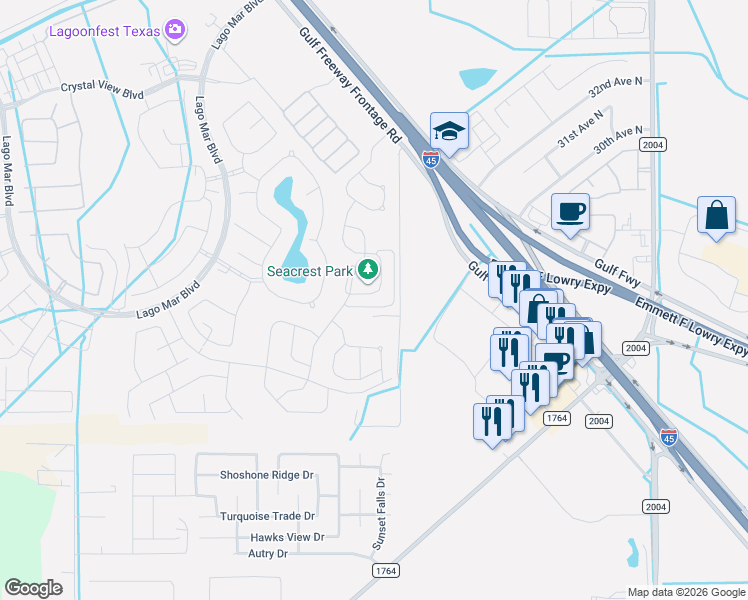 map of restaurants, bars, coffee shops, grocery stores, and more near 2524 Watersail Drive in Santa Fe