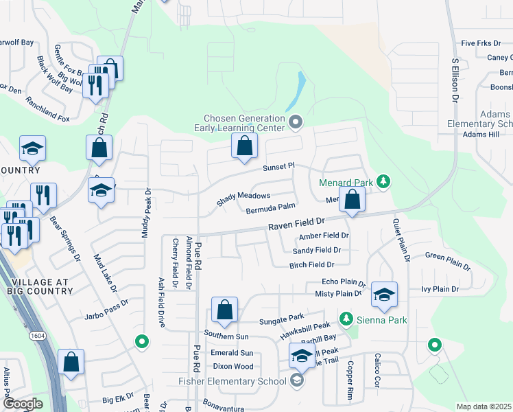 map of restaurants, bars, coffee shops, grocery stores, and more near 9946 Shady Meadows in San Antonio