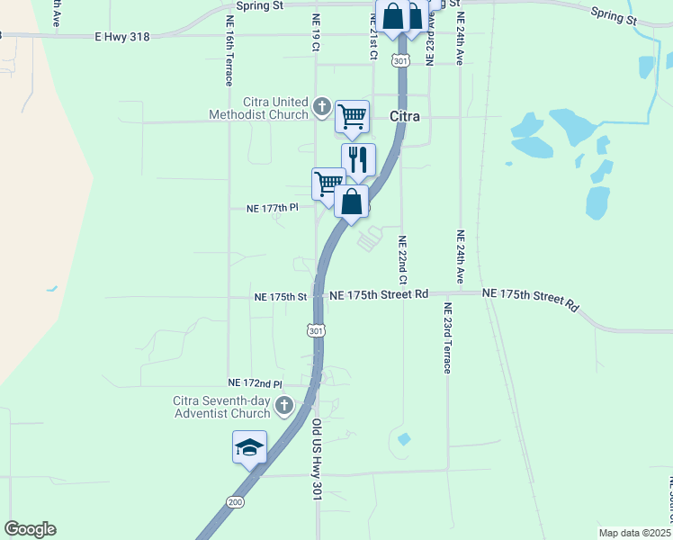 map of restaurants, bars, coffee shops, grocery stores, and more near 17623 U.S. 301 in Citra