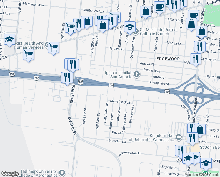 map of restaurants, bars, coffee shops, grocery stores, and more near 2306 Valencia in San Antonio