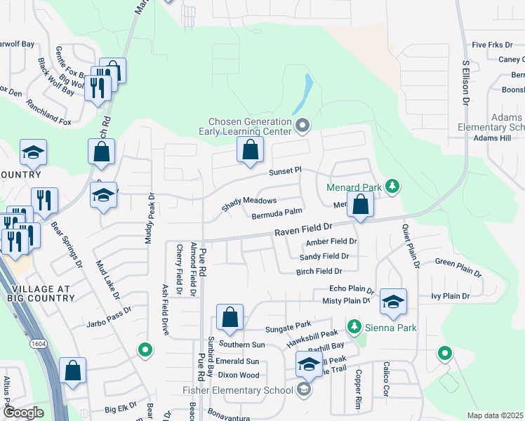 map of restaurants, bars, coffee shops, grocery stores, and more near 9946 Shady Meadows in San Antonio