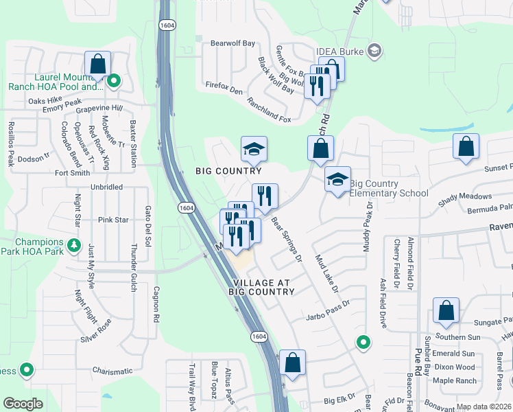 map of restaurants, bars, coffee shops, grocery stores, and more near 11803 Marbach Road in San Antonio