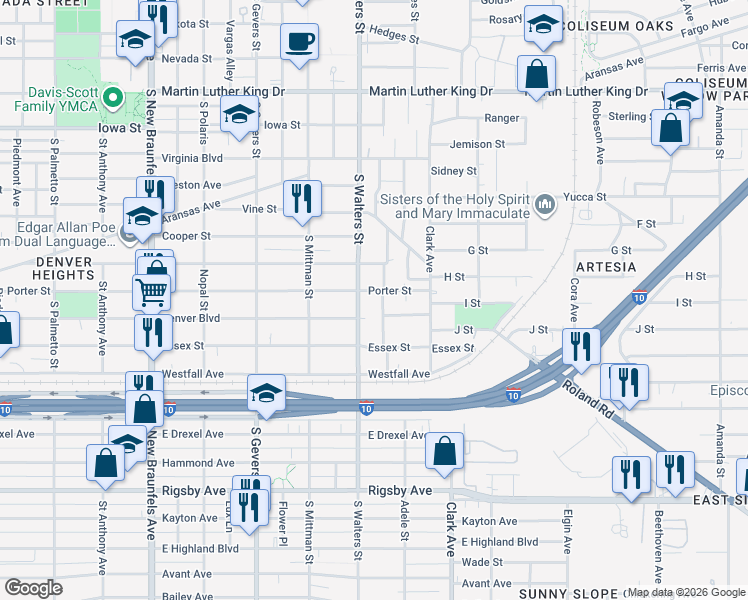 map of restaurants, bars, coffee shops, grocery stores, and more near in San Antonio