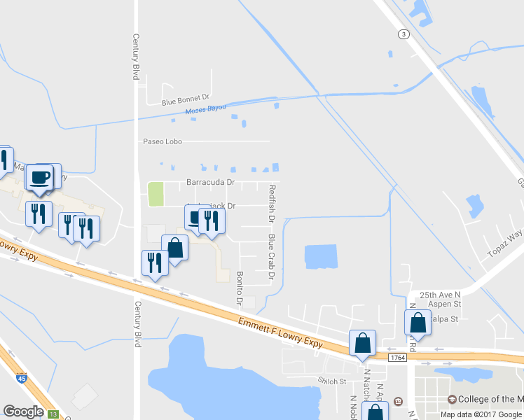 map of restaurants, bars, coffee shops, grocery stores, and more near 9103 Amberjack Drive in Texas City