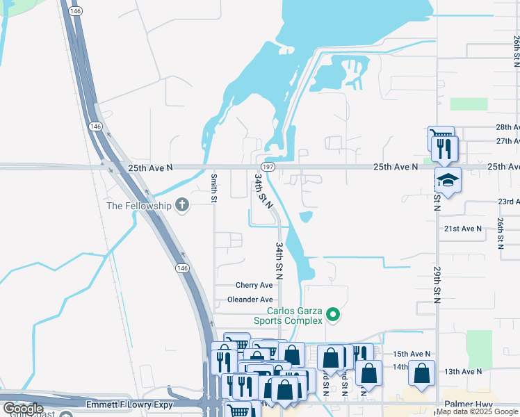 map of restaurants, bars, coffee shops, grocery stores, and more near 2211 34th Street North in Texas City
