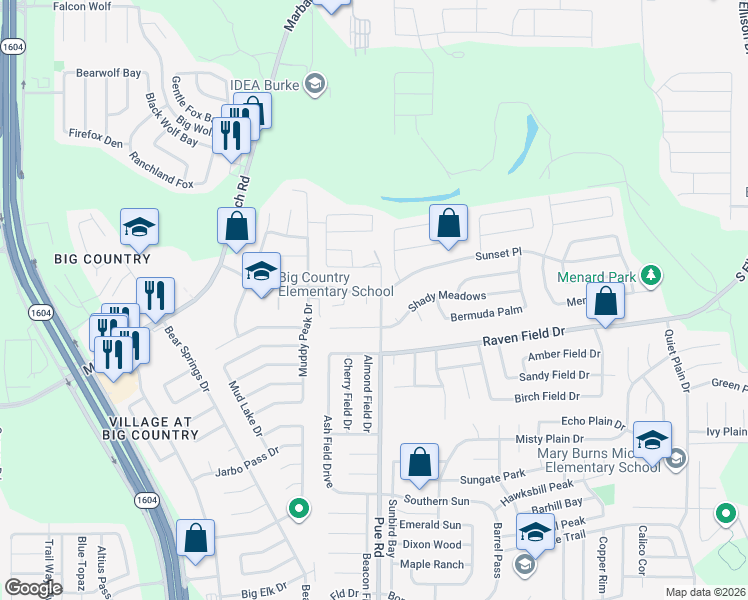 map of restaurants, bars, coffee shops, grocery stores, and more near 2502 Sunview Oaks in San Antonio