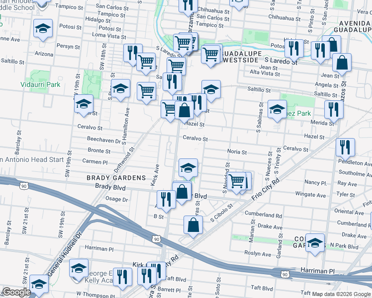map of restaurants, bars, coffee shops, grocery stores, and more near 317 Pavo Walk in San Antonio