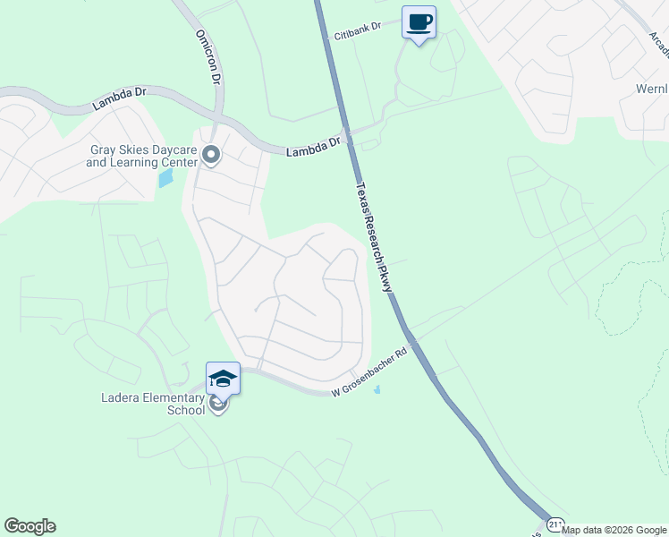 map of restaurants, bars, coffee shops, grocery stores, and more near Texas Research Parkway in San Antonio