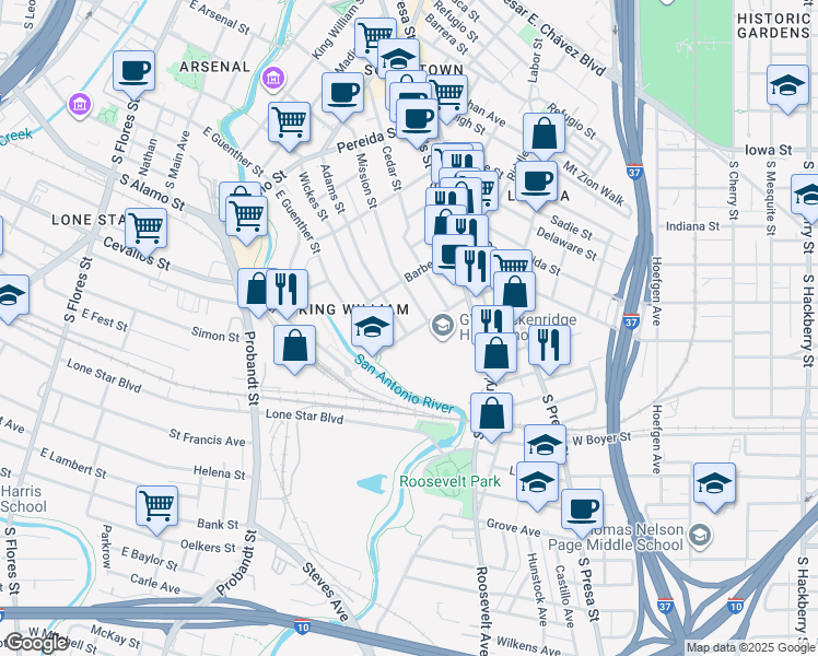 map of restaurants, bars, coffee shops, grocery stores, and more near 311 Eagleland Drive in San Antonio