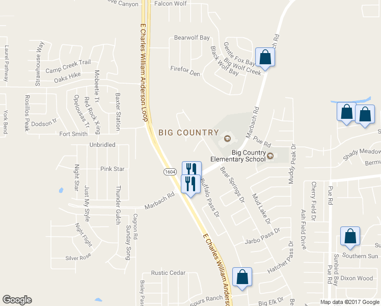 map of restaurants, bars, coffee shops, grocery stores, and more near 11447 Persimmon Gap in San Antonio