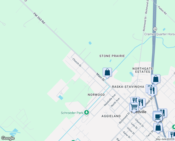map of restaurants, bars, coffee shops, grocery stores, and more near 8003 Church St in Needville