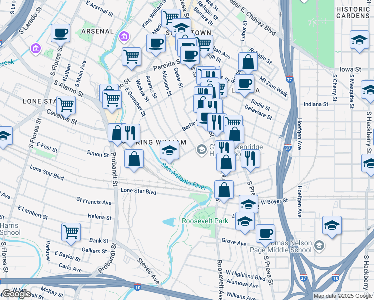 map of restaurants, bars, coffee shops, grocery stores, and more near 311 Eagleland Drive in San Antonio