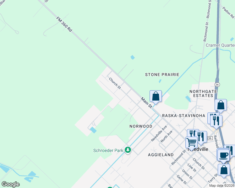 map of restaurants, bars, coffee shops, grocery stores, and more near 7907 Schendel Street in Needville