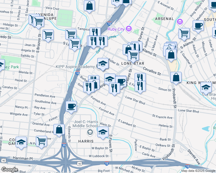 map of restaurants, bars, coffee shops, grocery stores, and more near 230 Cassiano Street in San Antonio