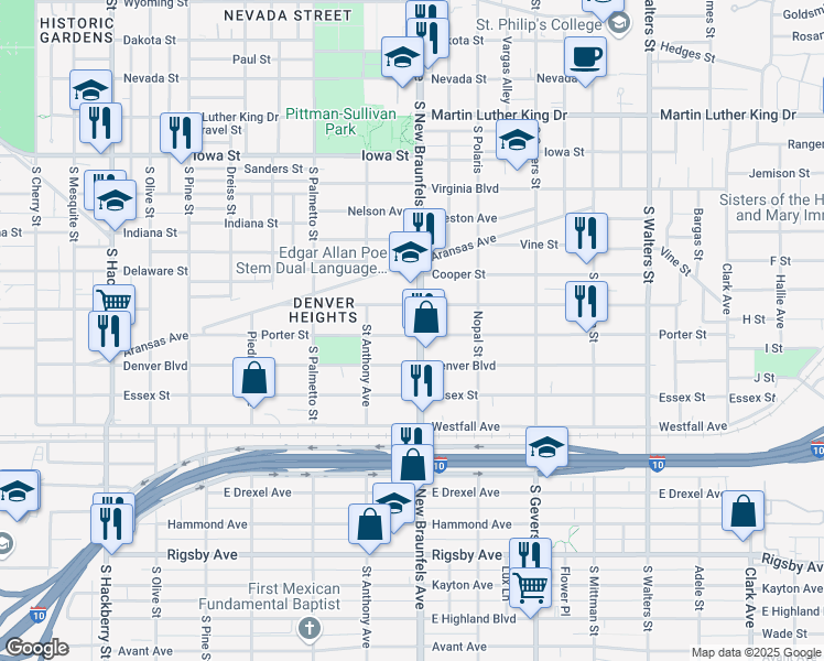 map of restaurants, bars, coffee shops, grocery stores, and more near 441 Porter Street in San Antonio