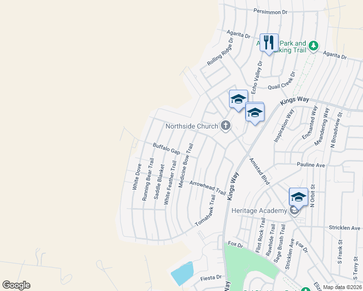 map of restaurants, bars, coffee shops, grocery stores, and more near 108 White Feather Trail in Del Rio