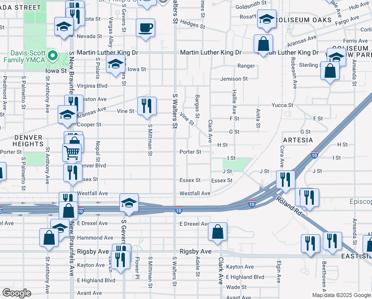 map of restaurants, bars, coffee shops, grocery stores, and more near in San Antonio