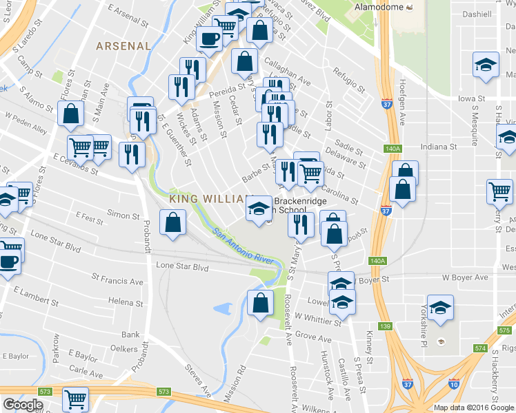 map of restaurants, bars, coffee shops, grocery stores, and more near 399 Eagleland Drive in San Antonio