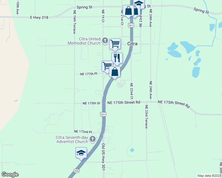 map of restaurants, bars, coffee shops, grocery stores, and more near 17623 U.S. 301 in Citra