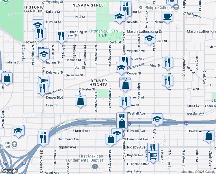 map of restaurants, bars, coffee shops, grocery stores, and more near 411 Porter Street in San Antonio