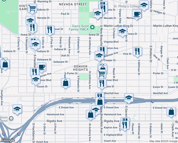 map of restaurants, bars, coffee shops, grocery stores, and more near 411 Porter Street in San Antonio