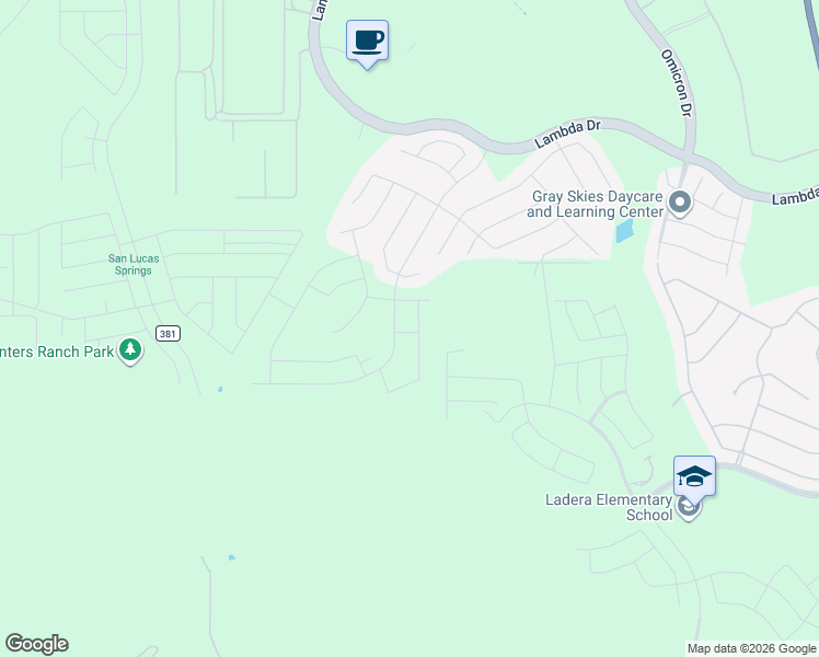 map of restaurants, bars, coffee shops, grocery stores, and more near 15206-15328 Lambda Drive in San Antonio