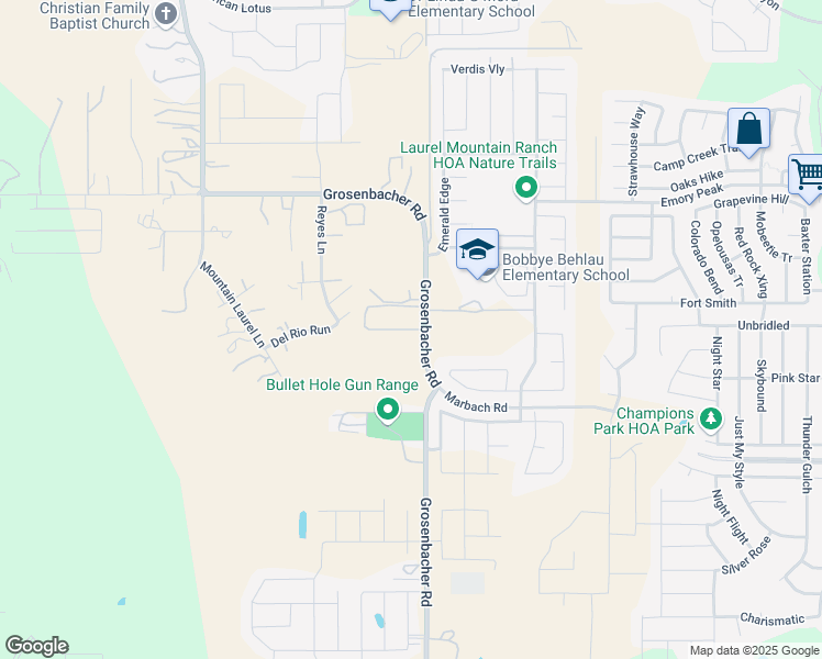 map of restaurants, bars, coffee shops, grocery stores, and more near 2475 Grosenbacher Road in San Antonio