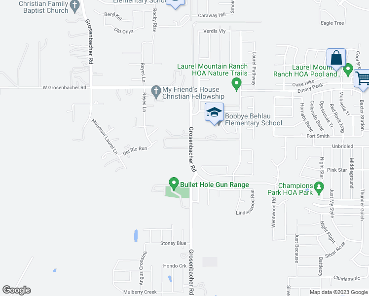 map of restaurants, bars, coffee shops, grocery stores, and more near 2475 Grosenbacher Road in San Antonio
