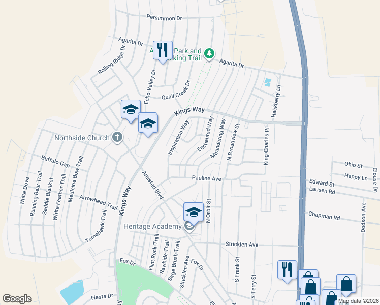 map of restaurants, bars, coffee shops, grocery stores, and more near 307 Enchanted Way in Del Rio