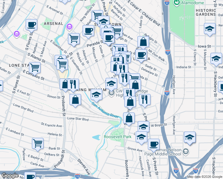 map of restaurants, bars, coffee shops, grocery stores, and more near 311 Eagleland Drive in San Antonio