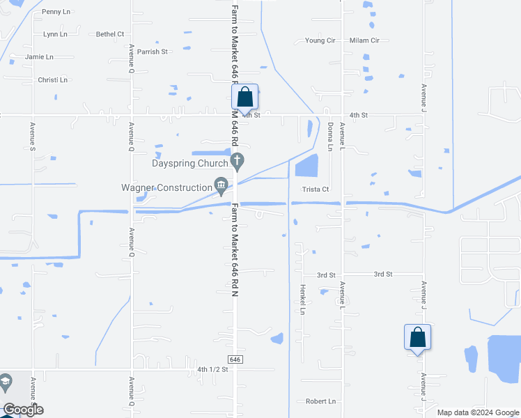 map of restaurants, bars, coffee shops, grocery stores, and more near 2511 Farm to Market Road 646 in Santa Fe