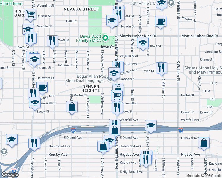 map of restaurants, bars, coffee shops, grocery stores, and more near 441 Porter Street in San Antonio