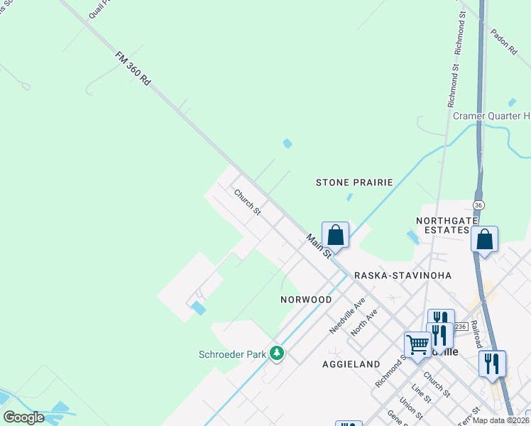 map of restaurants, bars, coffee shops, grocery stores, and more near 7907 Schendel Street in Needville