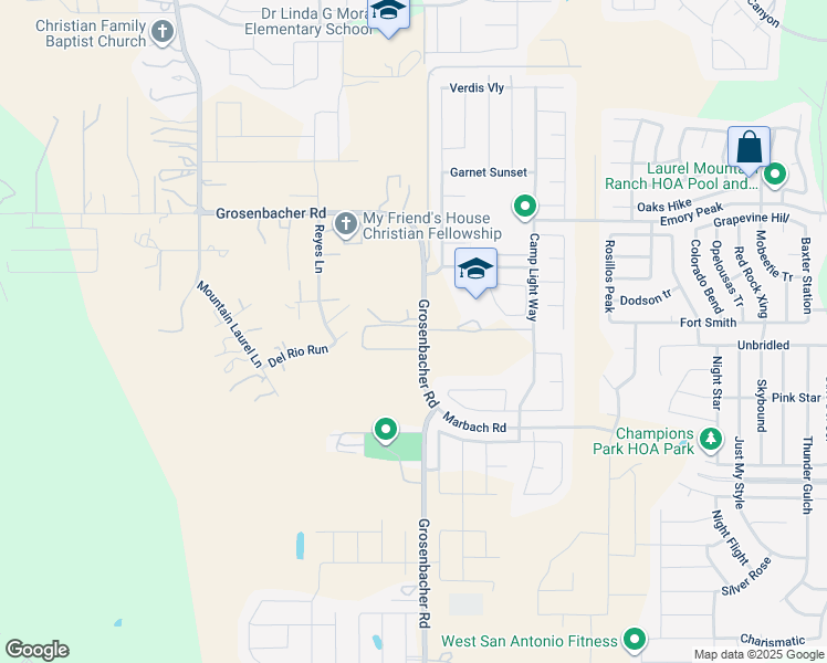 map of restaurants, bars, coffee shops, grocery stores, and more near 2399 Grosenbacher Road in San Antonio
