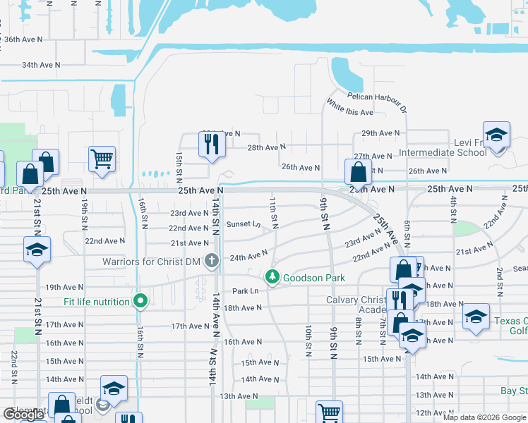 map of restaurants, bars, coffee shops, grocery stores, and more near 1104 Mainland Drive in Texas City