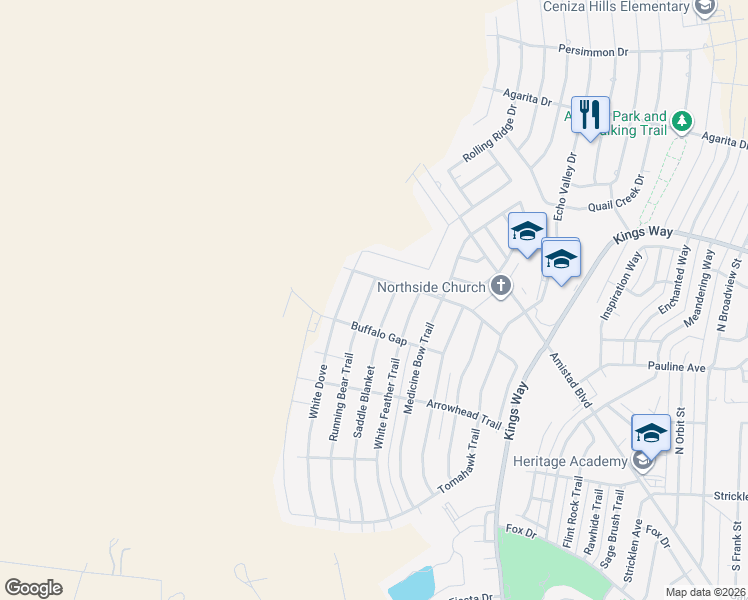 map of restaurants, bars, coffee shops, grocery stores, and more near 102 Running Bear Trail in Del Rio