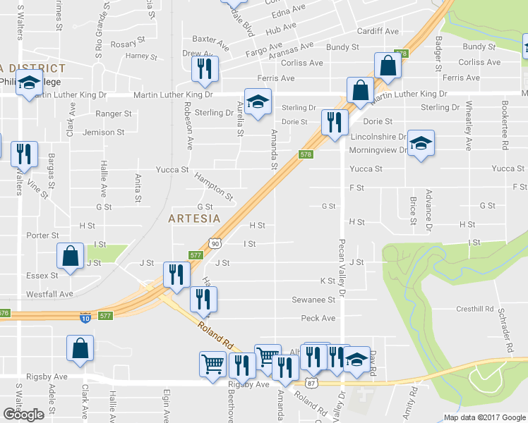 map of restaurants, bars, coffee shops, grocery stores, and more near 638 G Street in San Antonio