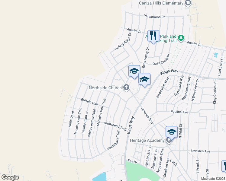 map of restaurants, bars, coffee shops, grocery stores, and more near 108 Tepee Trail in Del Rio