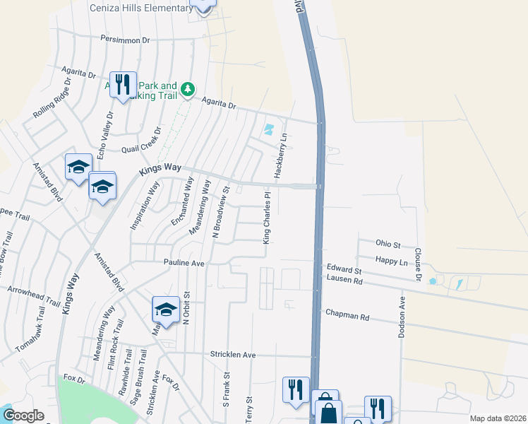 map of restaurants, bars, coffee shops, grocery stores, and more near 100 King Johns Pl in Del Rio