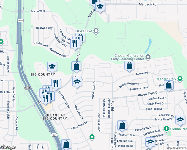 map of restaurants, bars, coffee shops, grocery stores, and more near 11302 Tabletop Lane in San Antonio