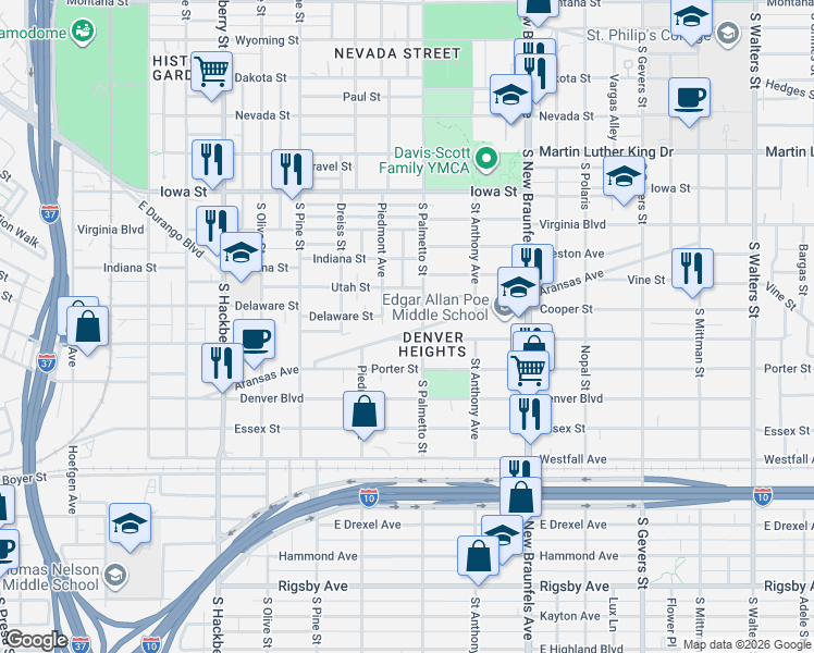 map of restaurants, bars, coffee shops, grocery stores, and more near 631 Aransas Avenue in San Antonio