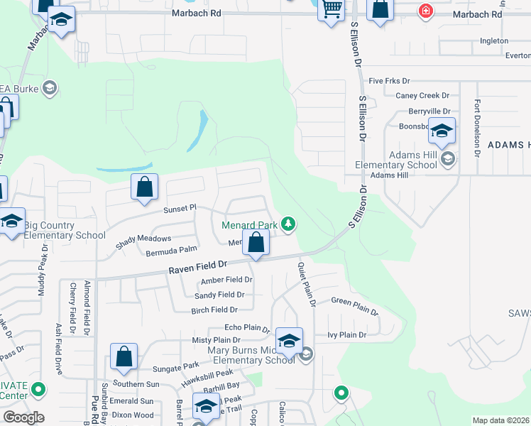 map of restaurants, bars, coffee shops, grocery stores, and more near 9802 Sunset Place in San Antonio