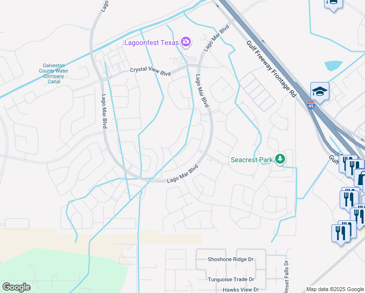 map of restaurants, bars, coffee shops, grocery stores, and more near 2603 Ocean Key Drive in La Marque