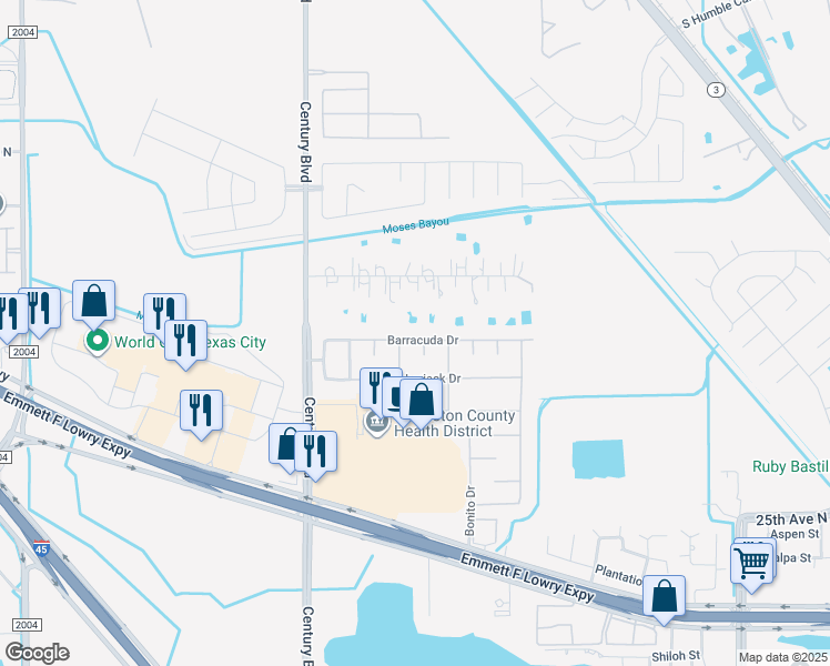 map of restaurants, bars, coffee shops, grocery stores, and more near 9418 Barracuda Dr in Texas City