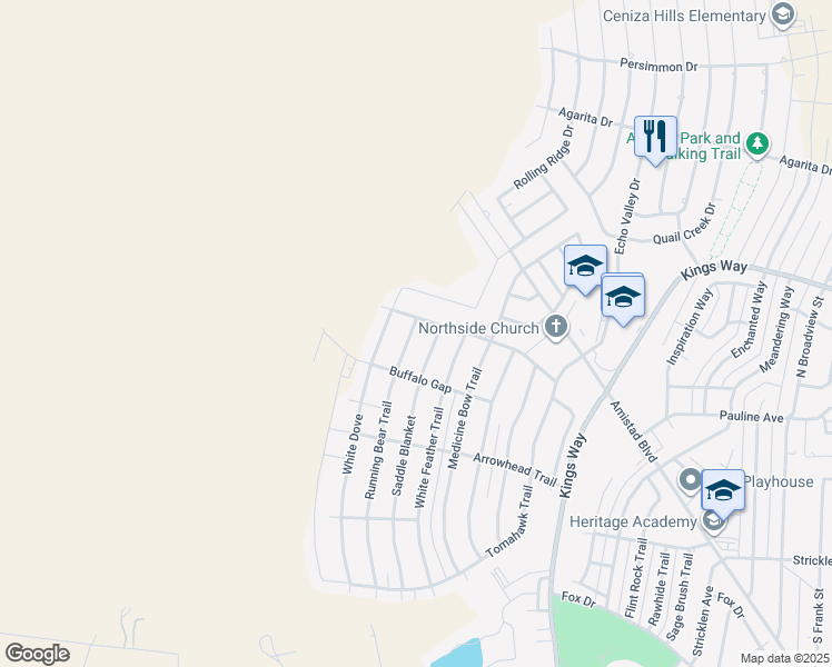map of restaurants, bars, coffee shops, grocery stores, and more near 102 Running Bear Trail in Del Rio