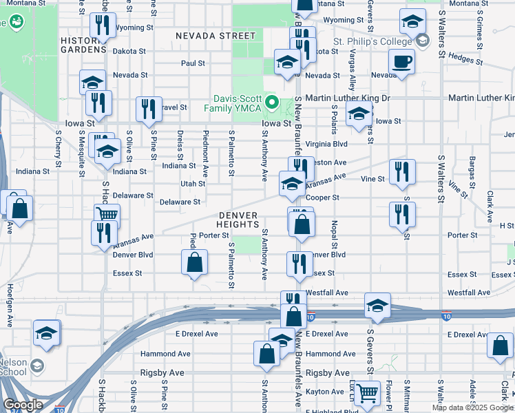 map of restaurants, bars, coffee shops, grocery stores, and more near 726 Aransas Avenue in San Antonio