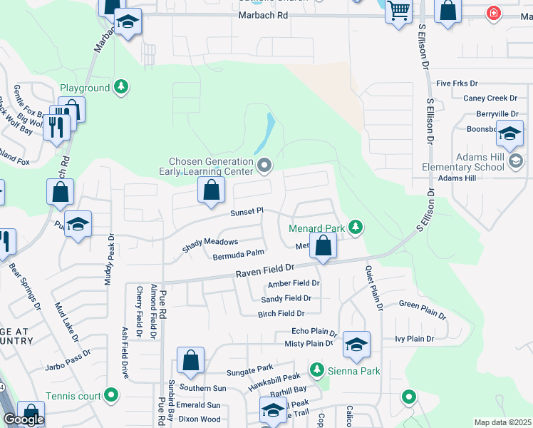 map of restaurants, bars, coffee shops, grocery stores, and more near 9926 Sunset Place in San Antonio