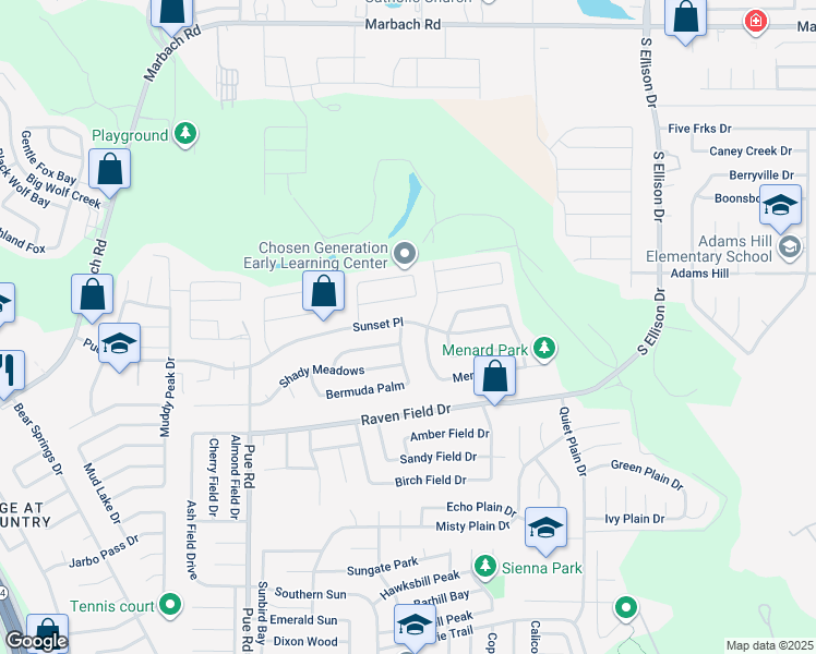 map of restaurants, bars, coffee shops, grocery stores, and more near 9926 Sunset Place in San Antonio